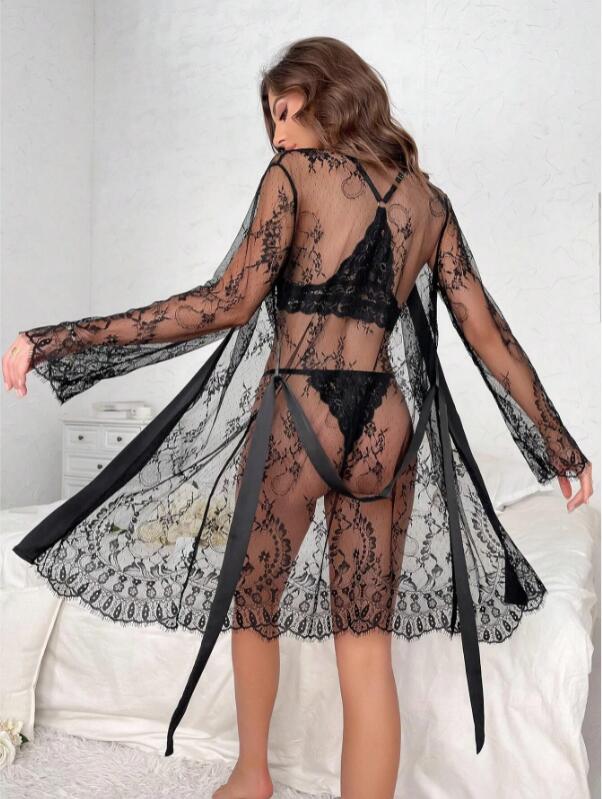 Sexy Mesh Robe For Women Featuring Lace Trim Perfect For Lounging At Home